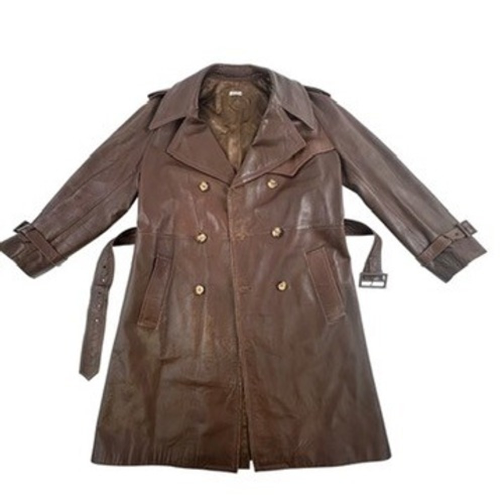 Stanley Blacker Leather‎ Coat 44 Mens Vintage Brown Trench Belted Long Jacket - Picture 3 of 16
